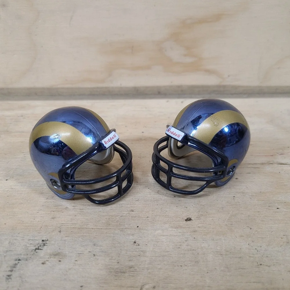 St Louis Rams Tiny Miniature Riddell Football Helmet ‎ Lot of 2 Glossy, 3 bar